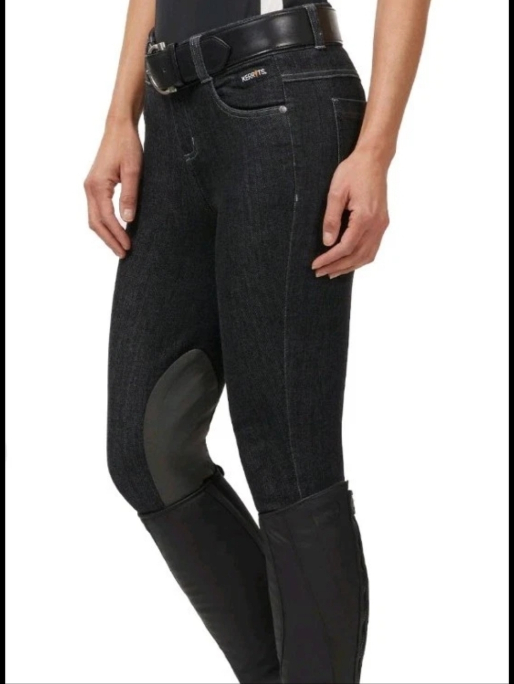 Kerrits Stretch Denim Knee Patch Riding Breech Size XS in Charcoal
